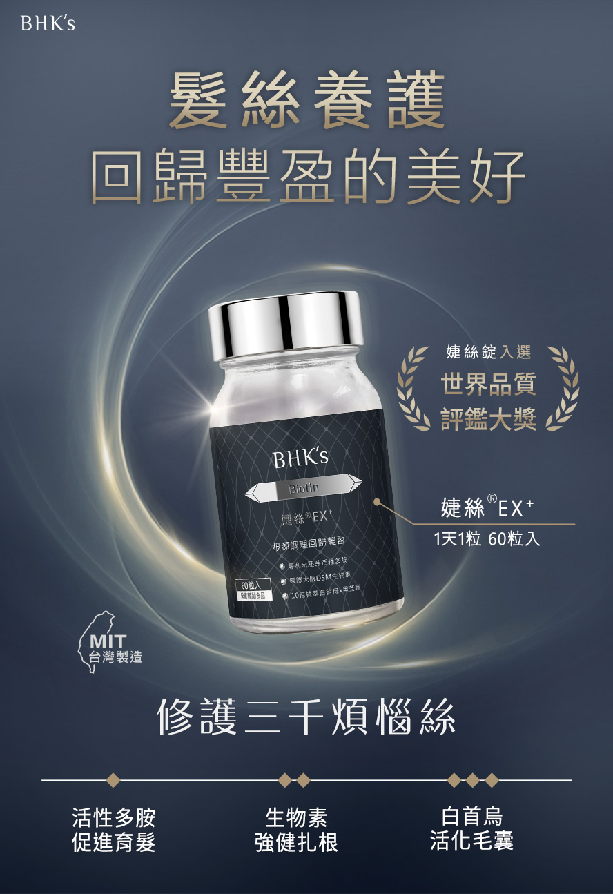 婕絲EX+,一天一粒,為你找回頂上自信,快速深層營養素補給,髮絲豐盈蓬鬆有感.