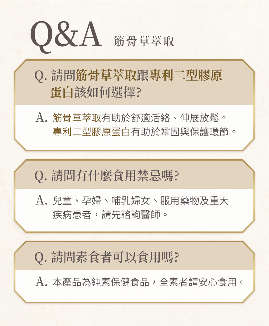 BHKs筋骨草問與答，本產品有助於舒筋活絡、改善氣血循環不良的問題。