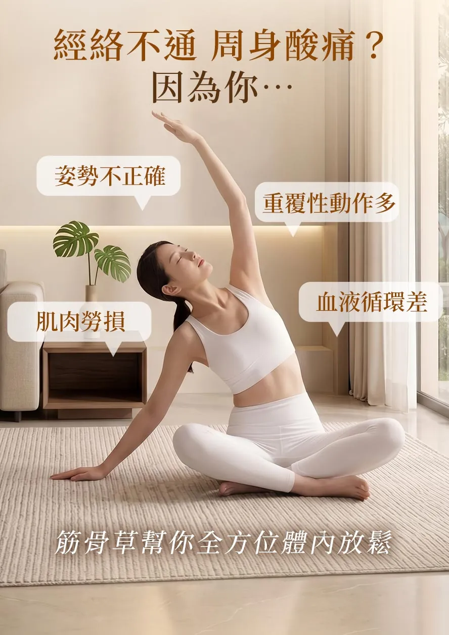日常姿勢不正確、從事重複性動作多的工作、血液循環差致肌肉勞損及腰酸背痛推薦食用BHK's筋骨草