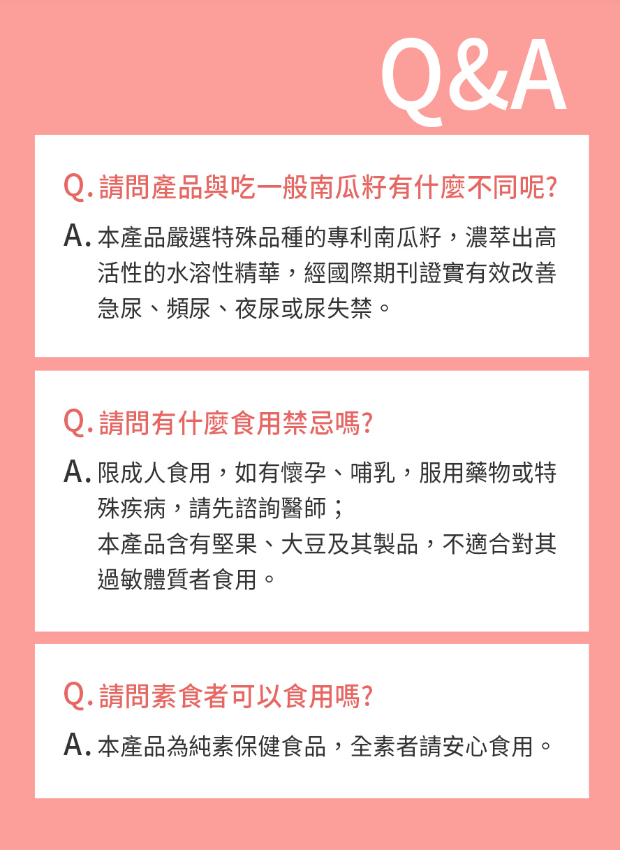 BHK機能護秘適問與答，本產品推薦更年期女性與產後婦女食用。