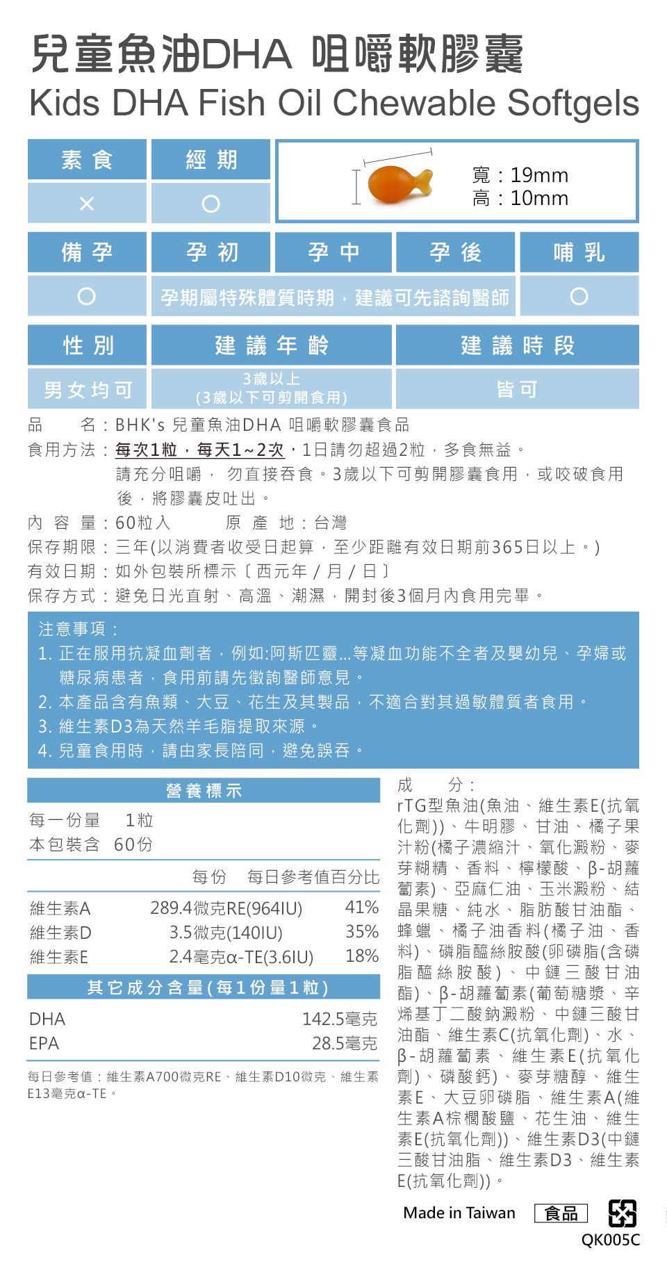 國際肯定DHA對於大腦的好處，建議每日應適量攝取。BHK's兒童魚油針對孩童的注意力、認知力、學習力都有一定的幫助發展。