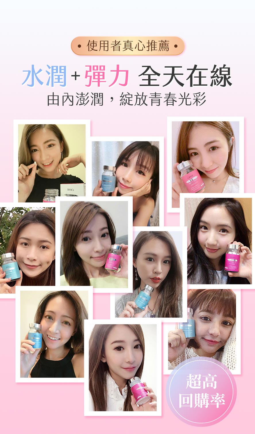 眾多KOL使用後回饋，推薦BHK's膠原蛋白+玻尿酸