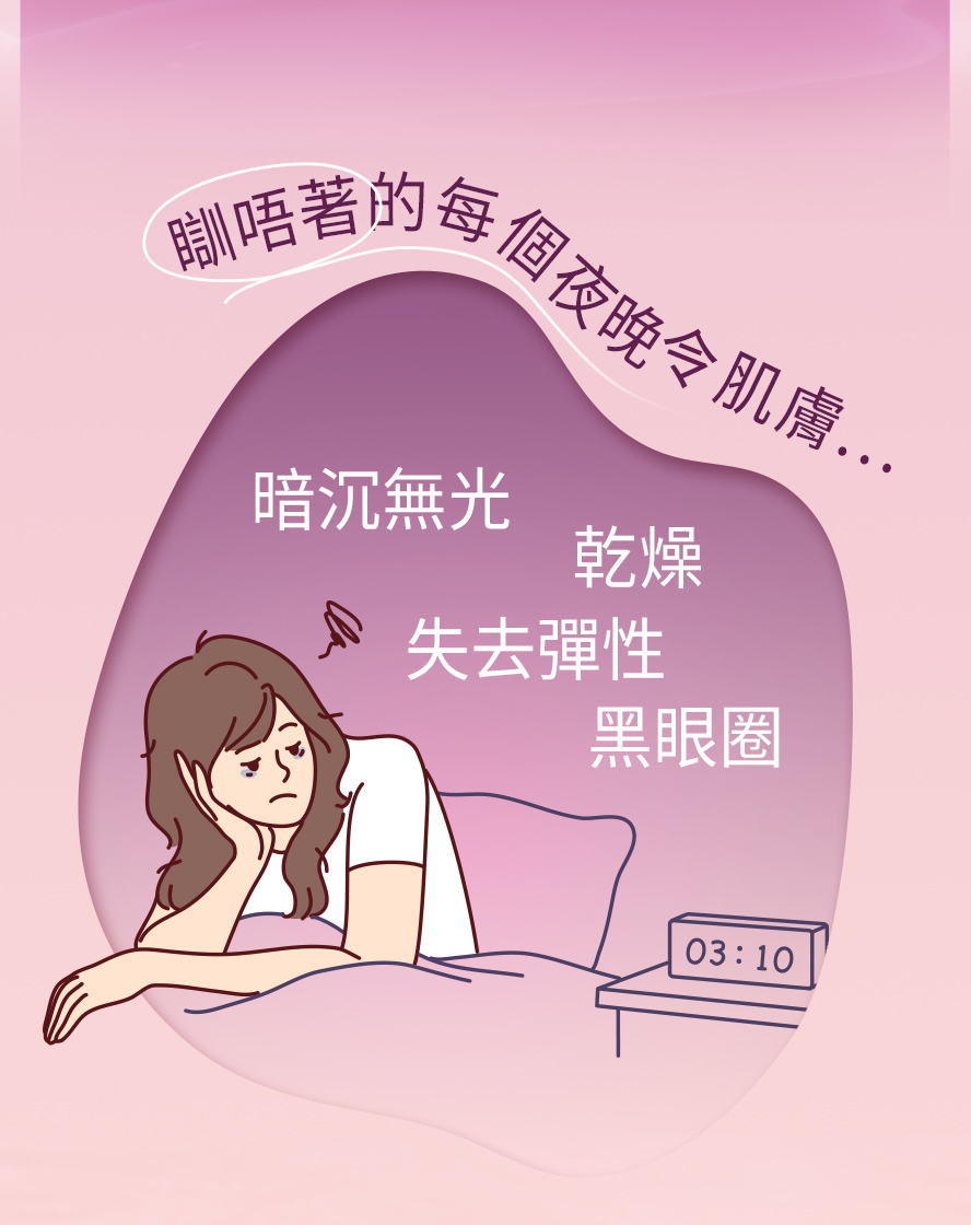 失眠睡不著，讓肌膚暗沉、乾燥沒彈性。