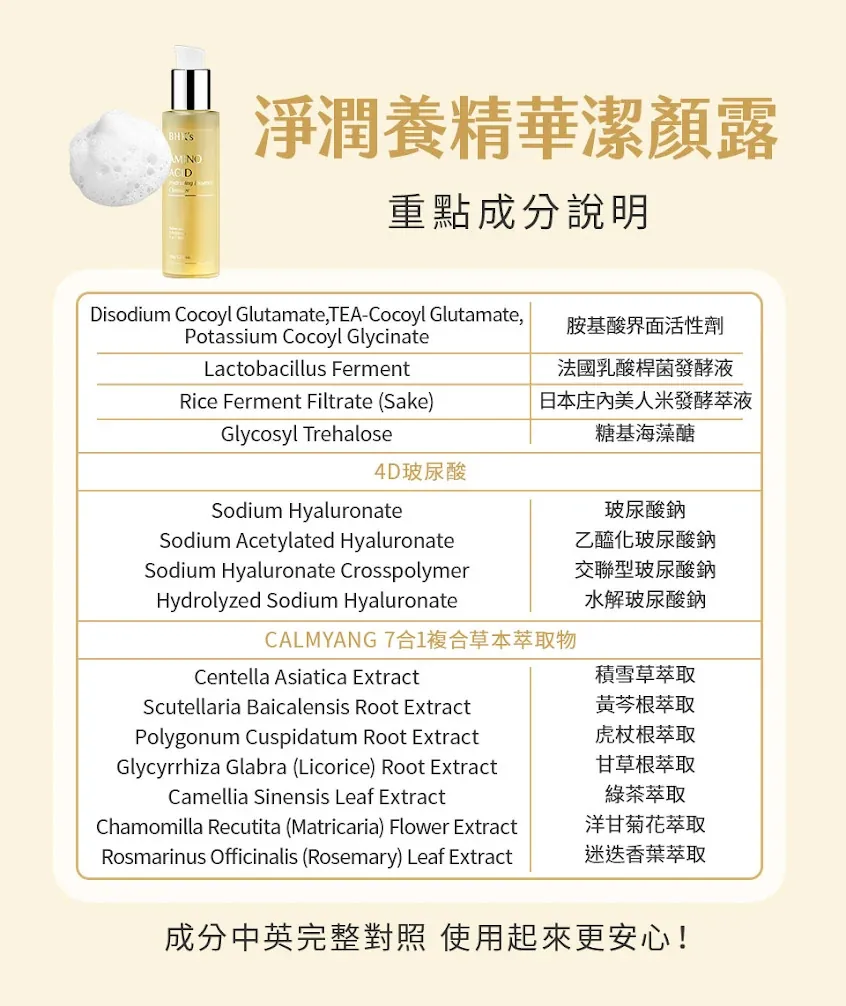 BHK's精華潔顏露成分表