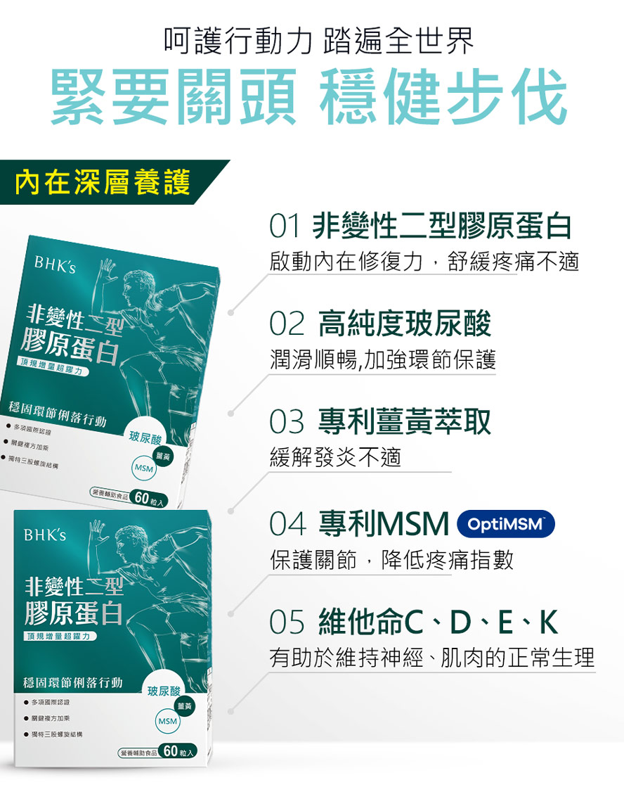 BHK非變性二型膠原蛋白介紹，啟動關節修復力、舒緩疼痛不適。