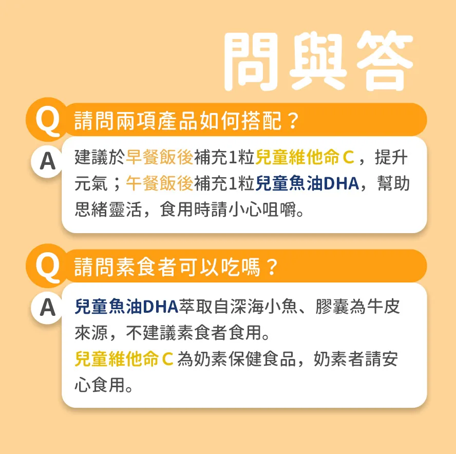 兒童魚油與兒童維他命C的Q&A。