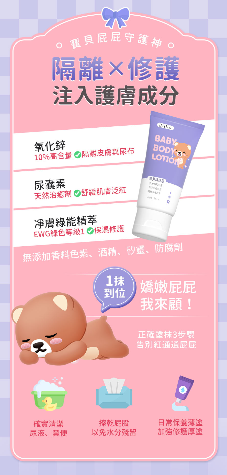 新生兒一日24小時都包全尿片，屁屁容易出紅疹。