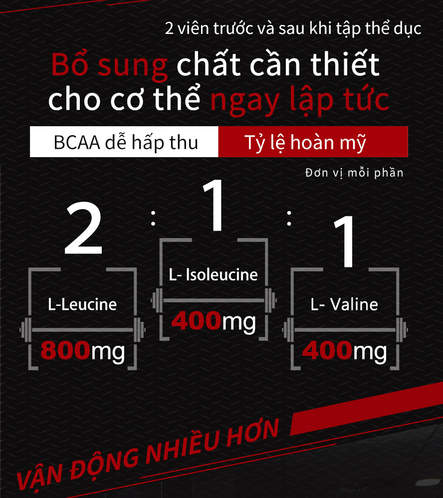 protein trong cơ được hình thành chủ yếu do BCAA tổ hợp thành, ngăn chặn phân giải cơ bắp và giảm thiểu chuột rút trật gân 
