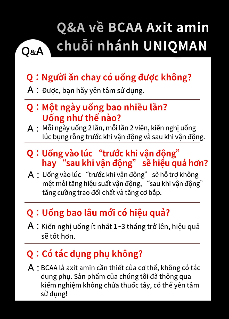 trước và trong lúc vận động uống UNIQMAN BCAA giảm thiểu mệt mỏi và tăng cường khả năng vận động 