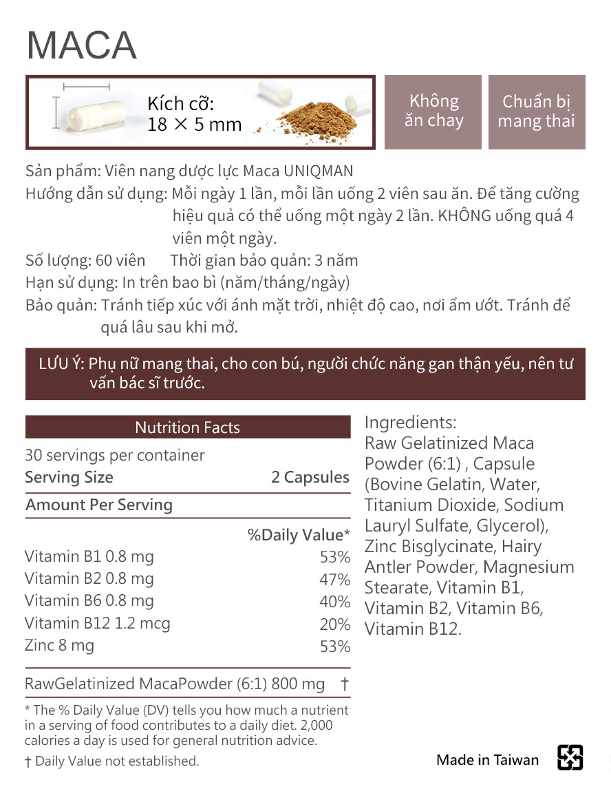 maca UNIQMAN sản phẩm duy nhất trên thị trường đạt được giải vàng Châu Âu, tăng cường thể lực, tinh lực cho nam giới
