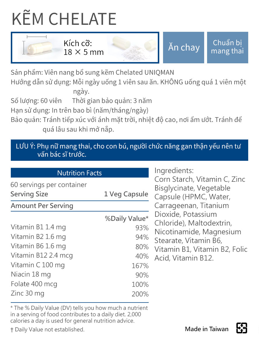 Kẽm chelate UNIQMAN là một loại chelate axit amin không chứa thành phần động vật, người ăn chay cũng có thể sử dụng