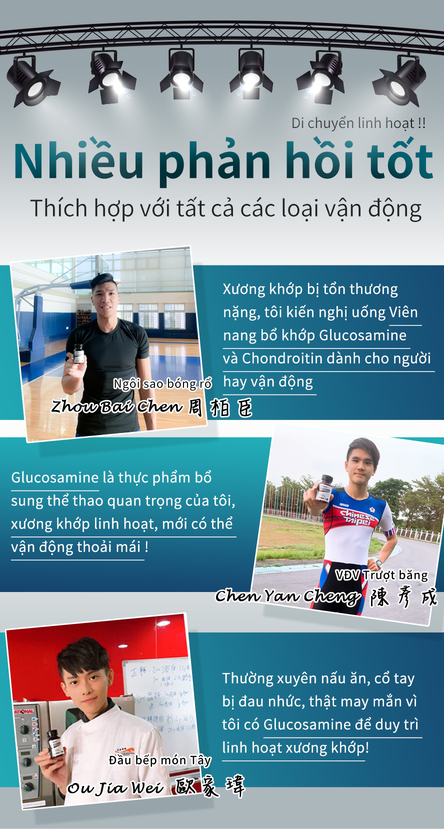 được nhiều vận động viên giới thiệu, hỗ trợ vận động hằng ngày hoặc việc làm mỗi ngày, xương khớp linh hoạt không còn đau nhức