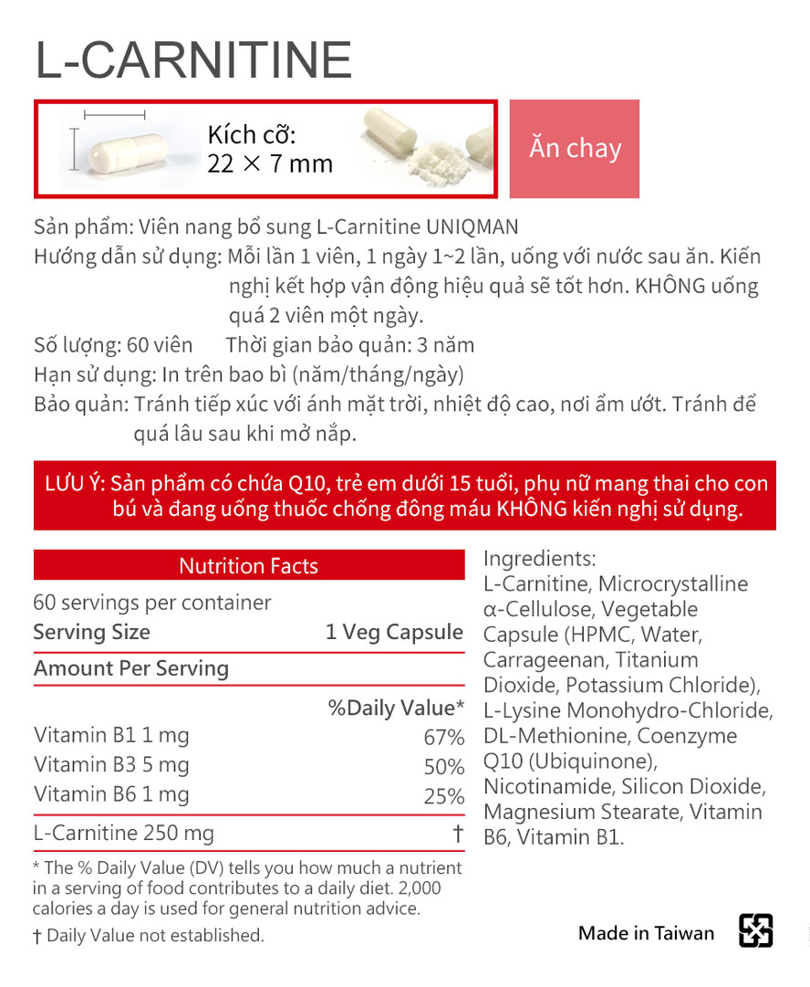 người ăn chay và những người bị thiếu L-carnitine có thể bổ sung L-carnitine UNIQMAN phân giải chất béo trong cơ thể