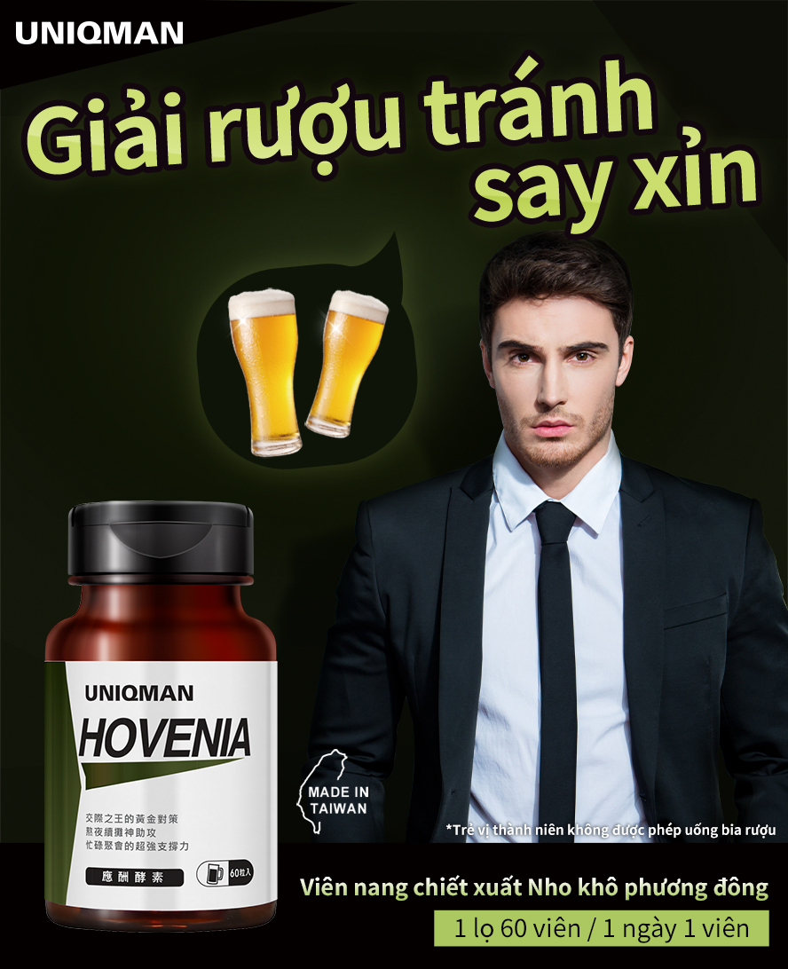 sử dụng nho khô phương Đông và enzyme trái thơm, là thực phẩm chức năng dành cho người hay uống bia rượu, ăn thịt nhiều, thường xuyên giao lưu