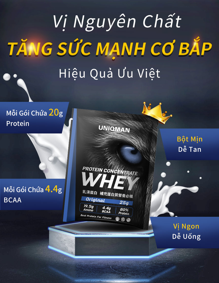 Bột whey protein từ sữa bò, giàu protein, giúp cơ bắp phát triển
