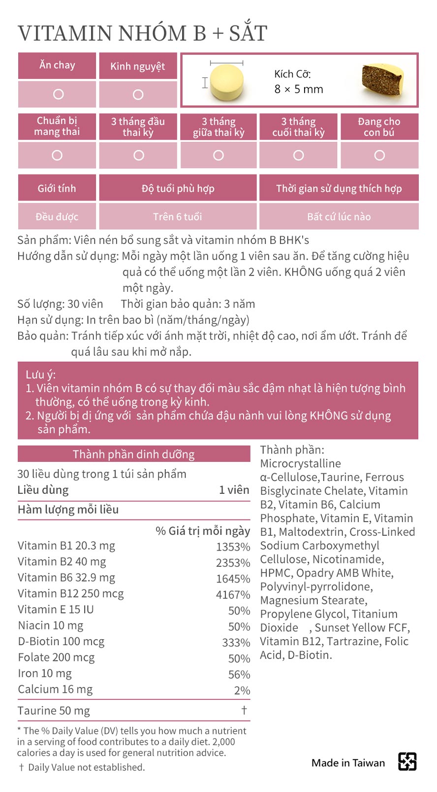 Viên nén bổ sung sắt và vitamin nhóm B BHKs đã thông qua kiểm nghiệm an toàn SGS ,không tác dụng phụ