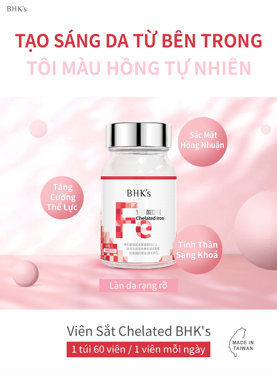 Viên nén bổ sung khoáng chất sắt BHK's là cứu tinh cho người thiếu máu,cho bạn sắc da hồng hào, cải thiện tình trạng chóng mặt