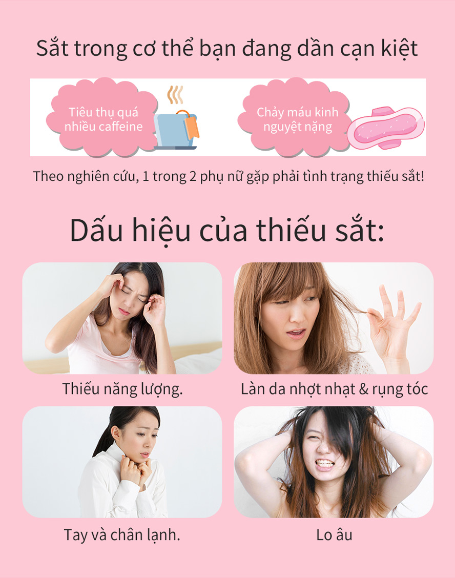 Trong kỳ kinh phụ nữ có khả năng mất hơn 50% sắt, chuyên gia kiến nghị các bạn nữ nên uống viên nén bổ sung khoáng chất sắt BHK's, không mùi tanh dễ uống