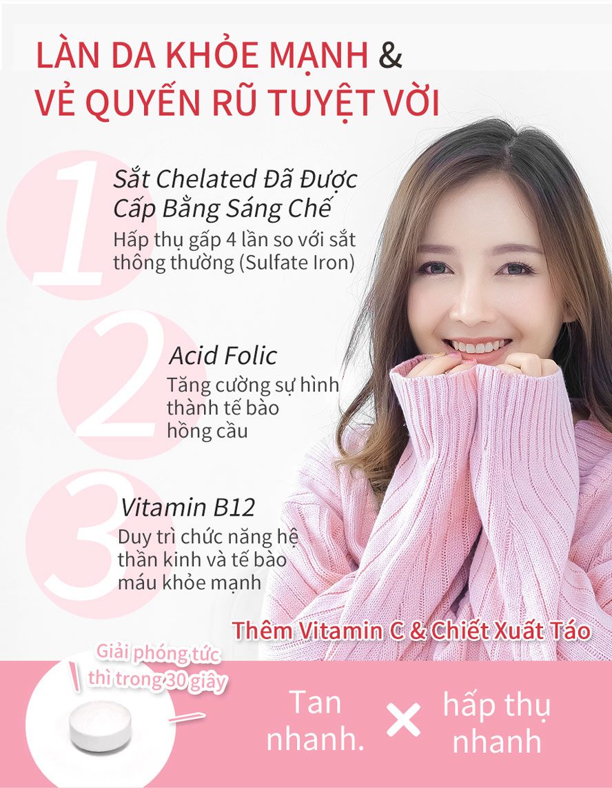 Viên nén bổ sung khoáng chất sắt BHKs thêm axit folic ,B12 ,vitamin C cung cấp đủ dưỡng chất cho cơ thể