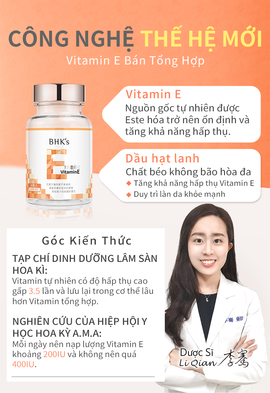 Viên nang mềm bổ sung vitamin E BHK thành phần tự nhiên an toàn ,duy trì làn da khỏe mạnh