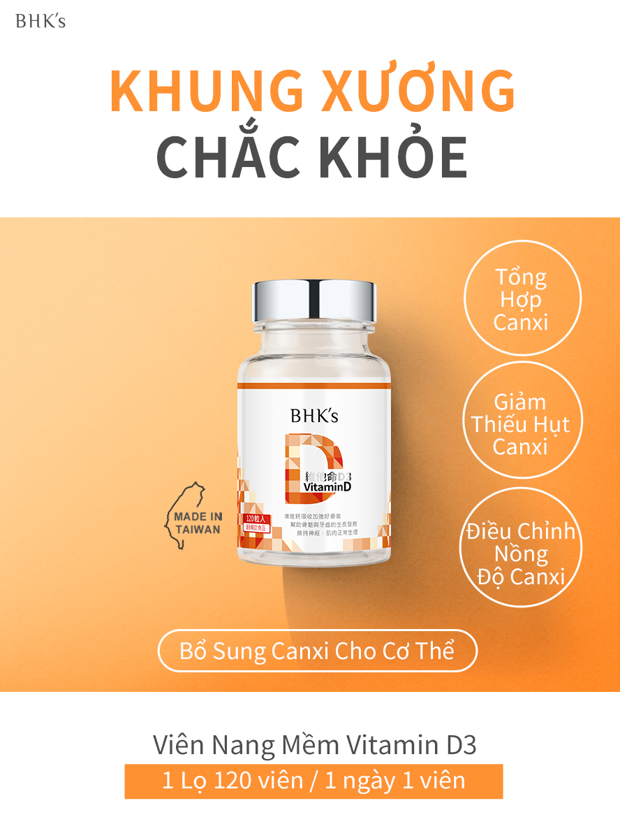 Viên nang mềm vitamin D3 BHK duy trì hệ thần kinh ,phát triển cơ bắp