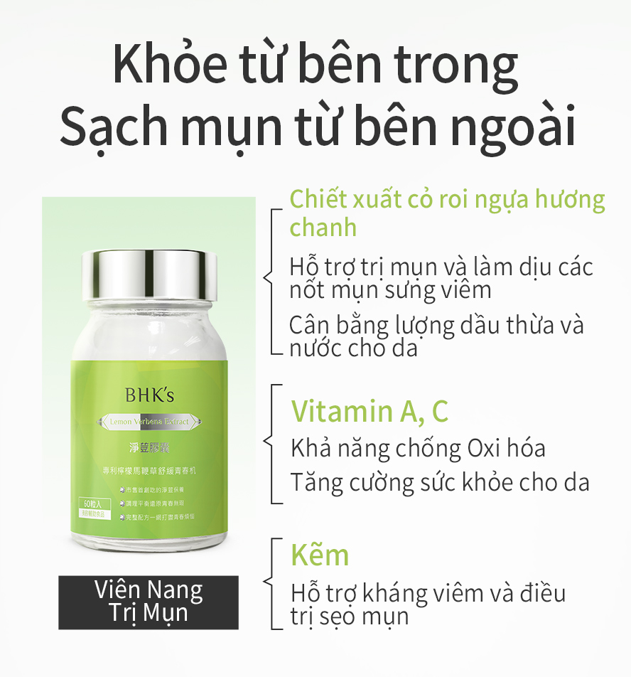 cỏ roi ngựa xanh giúp cân bằng lượng dầu, ngăn chặn nổi mụn, tránh nổi mụn, kiềm dầu thu nhỏ lỗ chân lông, cải thiện mụn nội tiết , mụn do áp lực, mụn lưng và điều chỉnh cơ địa dễ ra dầu